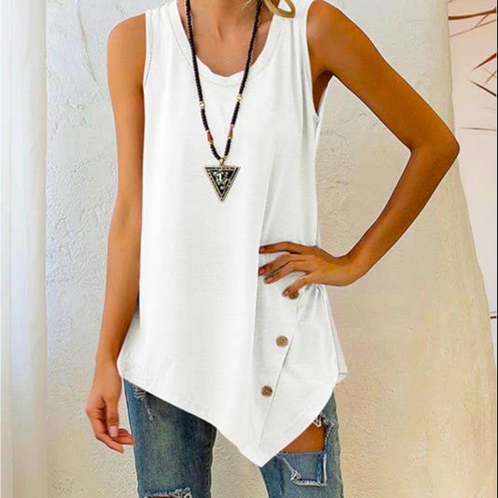 U Neck Sleeveless Tank / 4 Buttons Down The Left Side